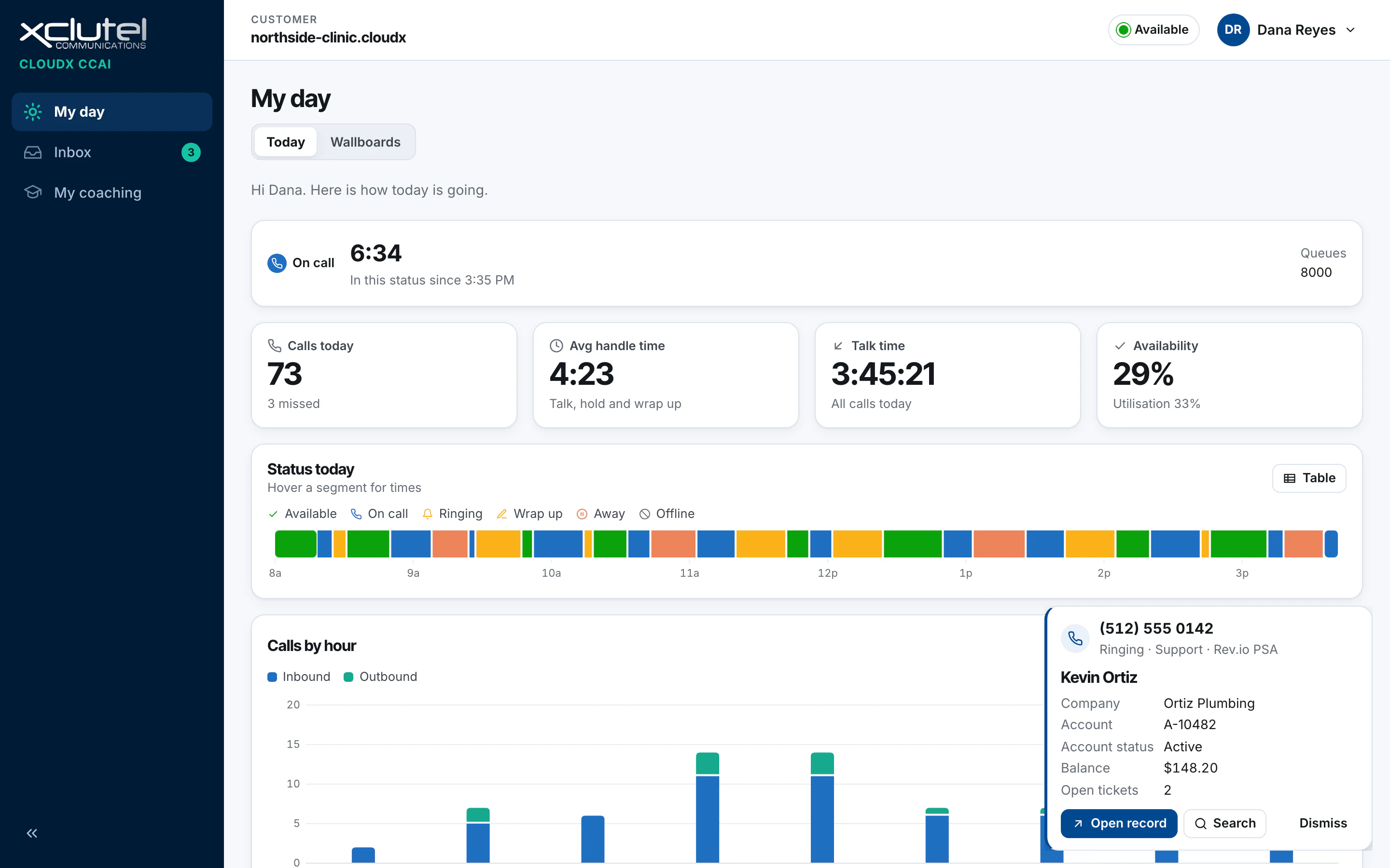 A CCAI screen pop showing the matched customer record beside the inbound call